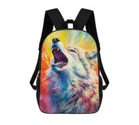 sinyumoney Children's Backpack Watercolors Wolf School Rucksack 3D School Bag Kids School Backpack School Bags Fashion Backpack with Pocket Book Bags 17inch