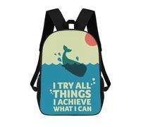 sinyumoney Children's Backpack Whale Breaching with Motivational Text School Rucksack 3D School Bag Kids School Backpack School Bags Fashion Backpack with Pocket Book Bags 17inch