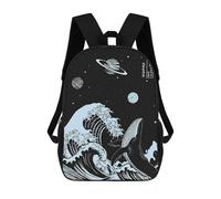 sinyumoney Children's Backpack Whale & Wave in Space School Rucksack 3D School Bag Kids School Backpack School Bags Fashion Backpack with Pocket Book Bags 17inch