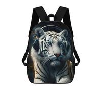 sinyumoney Children's Backpack, White Tiger with Headphones Schoolbag Large Capacity Students Bookbag Rucksack Knapsack for Boys Girls Adults Teen 17inch