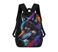 sinyumoney Children's Backpack Wolf Splash Art Painting School Rucksack 3D School Bag Kids School Backpack School Bags Fashion Backpack with Pocket Book Bags 17inch