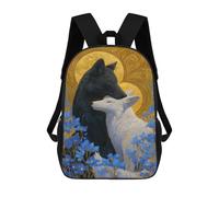 sinyumoney Children's Backpack, Yin-Yang Foxes in Blue Flowers Schoolbag Large Capacity Students Bookbag Rucksack Knapsack for Boys Girls Adults Teen 17inch