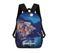 sinyumoney Children's Backpacks 3d Kids Backpack Amalfi Coast Night Schoolbags Kids Backpack School Bags Toddler Student Fashion Bag Daypack for Boys Girls 17inch