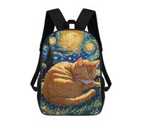 sinyumoney Children's Backpacks 3d Kids Backpack Orange Tabby Cat Sleeping in Starry Night Schoolbags Kids Backpack School Bags Toddler Student Fashion Bag Daypack for Boys Girls 17inch