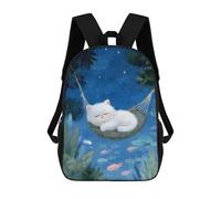 sinyumoney Children's Backpacks 3d Kids Backpack Sleeping Cat in Hammock Under Stars Schoolbags Kids Backpack School Bags Toddler Student Fashion Bag Daypack for Boys Girls 17inch