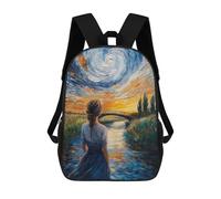 sinyumoney Children's Backpacks 3d Kids Backpack Starry Night Bridge Schoolbags Kids Backpack School Bags Toddler Student Fashion Bag Daypack for Boys Girls 17inch
