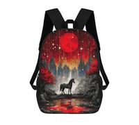 sinyumoney Children's Backpacks 3d Kids Backpack Unicorn Under A Red Moon Schoolbags Kids Backpack School Bags Toddler Student Fashion Bag Daypack for Boys Girls 17inch