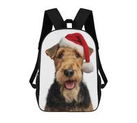 sinyumoney Children's Backpacks Airedale Terrier Dog with Santa Hat School Bag 3D Printed Children's School Backpack Fashion Travel Backpacks for Kids School Students 17inch