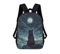 sinyumoney Children's Backpacks Black Cat Under The Moon School Bag 3D Printed Children's School Backpack Fashion Travel Backpacks for Kids School Students 17inch