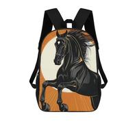 sinyumoney Children's Backpacks Black Horse Illustration with Orange Background School Bag 3D Printed Children's School Backpack Fashion Travel Backpacks for Kids School Students 17inch