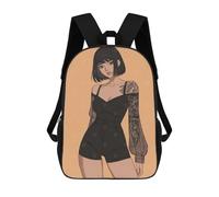 sinyumoney Children's Backpacks Black Outfit Illustration School Bag 3D Printed Children's School Backpack Fashion Travel Backpacks for Kids School Students 17inch