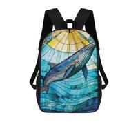 sinyumoney Children's Backpacks Blue Whale Stained Glass School Bag 3D Printed Children's School Backpack Fashion Travel Backpacks for Kids School Students 17inch