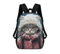 sinyumoney Children's Backpacks Cat in Winter Gear School Bag 3D Printed Children's School Backpack Fashion Travel Backpacks for Kids School Students 17inch