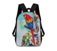 sinyumoney Children's Backpacks Colorful Parrot with Floral Watercolor Painting School Bag 3D Printed Children's School Backpack Fashion Travel Backpacks for Kids School Students 17inch