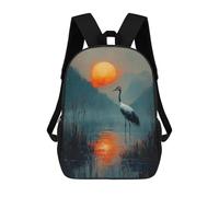 sinyumoney Children's Backpacks Crane Sunset Landscape School Bag 3D Printed Children's School Backpack Fashion Travel Backpacks for Kids School Students 17inch