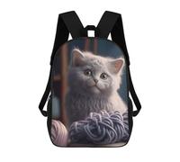 sinyumoney Children's Backpacks Curious Kitten with Yarn School Bag 3D Printed Children's School Backpack Fashion Travel Backpacks for Kids School Students 17inch