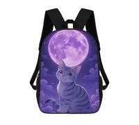 sinyumoney Children's Backpacks Cute Cat Under Purple Moon School Bag 3D Printed Children's School Backpack Fashion Travel Backpacks for Kids School Students 17inch