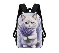 sinyumoney Children's Backpacks Cute Cat with Lavender School Bag 3D Printed Children's School Backpack Fashion Travel Backpacks for Kids School Students 17inch