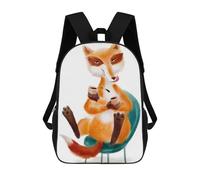 sinyumoney Children's Backpacks Cute Fox Drinking Coffee School Bag 3D Printed Children's School Backpack Fashion Travel Backpacks for Kids School Students 17inch