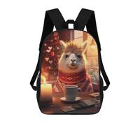 sinyumoney Children's Backpacks Cute Morning Coffee Llama School Bag 3D Printed Children's School Backpack Fashion Travel Backpacks for Kids School Students 17inch