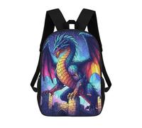 sinyumoney Children's Backpacks Dragon on Castle at Night School Bag 3D Printed Children's School Backpack Fashion Travel Backpacks for Kids School Students 17inch
