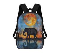 sinyumoney Children's Backpacks Elephant Moon Reflection School Bag 3D Printed Children's School Backpack Fashion Travel Backpacks for Kids School Students 17inch