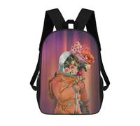 sinyumoney Children's Backpacks Flower Astronaut Portrait School Bag 3D Printed Children's School Backpack Fashion Travel Backpacks for Kids School Students 17inch