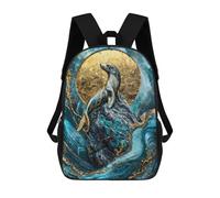 sinyumoney Children's Backpacks Golden Majesty of The Waves School Bag 3D Printed Children's School Backpack Fashion Travel Backpacks for Kids School Students 17inch