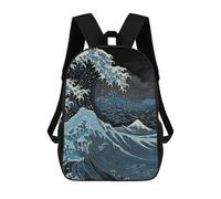 sinyumoney Children's Backpacks Great Wave Off Kanagawa Inspired Art School Bag 3D Printed Children's School Backpack Fashion Travel Backpacks for Kids School Students 17inch