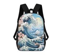 sinyumoney Children's Backpacks Great Wave with Cherry Blossoms School Bag 3D Printed Children's School Backpack Fashion Travel Backpacks for Kids School Students 17inch