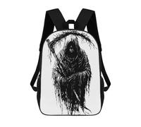 sinyumoney Children's Backpacks Grim Reaper Black And White Illustration School Bag 3D Printed Children's School Backpack Fashion Travel Backpacks for Kids School Students 17inch