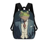 sinyumoney Children's Backpacks Happy Frog in Suit School Bag 3D Printed Children's School Backpack Fashion Travel Backpacks for Kids School Students 17inch