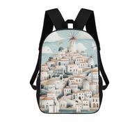 sinyumoney Children's Backpacks Kids Aegean Village with Windmills School Bag Boys Backpack Travel Bag Student Schoolbag Book Stationery Bag School Bags 17inch