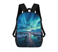 sinyumoney Children's Backpacks Kids Blue Northern Lights Lake School Bag Boys Backpack Travel Bag Student Schoolbag Book Stationery Bag School Bags 17inch