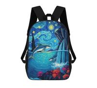 sinyumoney Children's Backpacks Kids Dolphins Starry Night Sky School Bag Boys Backpack Travel Bag Student Schoolbag Book Stationery Bag School Bags 17inch