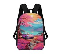 sinyumoney Children's Backpacks Kids Pink Cars The Sunset School Bag Boys Backpack Travel Bag Student Schoolbag Book Stationery Bag School Bags 17inch