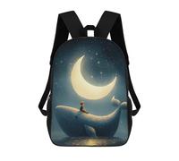 sinyumoney Children's Backpacks Kids Whale Crescent Moon School Bag Boys Backpack Travel Bag Student Schoolbag Book Stationery Bag School Bags 17inch