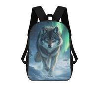 sinyumoney Children's Backpacks Kids Wolf Under Aurora Borealis School Bag Boys Backpack Travel Bag Student Schoolbag Book Stationery Bag School Bags 17inch