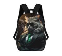 sinyumoney Children's Backpacks Mafia Cat in Suit School Bag 3D Printed Children's School Backpack Fashion Travel Backpacks for Kids School Students 17inch