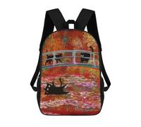 sinyumoney Children's Backpacks Monet Cat Waterlilies School Bag 3D Printed Children's School Backpack Fashion Travel Backpacks for Kids School Students 17inch