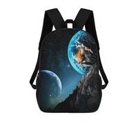 sinyumoney Children's Backpacks Moon And Earth School Bag 3D Printed Children's School Backpack Fashion Travel Backpacks for Kids School Students 17inch