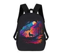 sinyumoney Children's Backpacks Moonlit Wolf Silhouette School Bag 3D Printed Children's School Backpack Fashion Travel Backpacks for Kids School Students 17inch