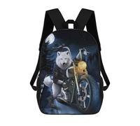 sinyumoney Children's Backpacks Motorcycle Wolf Moon Night School Bag 3D Printed Children's School Backpack Fashion Travel Backpacks for Kids School Students 17inch