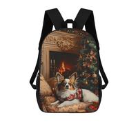 sinyumoney Children's Backpacks Papillon Dog by Fireplace Elegant Christmas Dog Art School Bag 3D Printed Children's School Backpack Fashion Travel Backpacks for Kids School Students 17inch