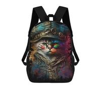 sinyumoney Children's Backpacks Pirate Cat Painting School Bag 3D Printed Children's School Backpack Fashion Travel Backpacks for Kids School Students 17inch