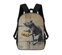 sinyumoney Children's Backpacks Rat Cheese Graffiti Banksy School Bag 3D Printed Children's School Backpack Fashion Travel Backpacks for Kids School Students 17inch