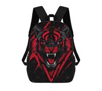 sinyumoney Children's Backpacks Red And Black Tiger Illustration School Bag 3D Printed Children's School Backpack Fashion Travel Backpacks for Kids School Students 17inch