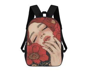 sinyumoney Children's Backpacks Red Floral Beauty School Bag 3D Printed Children's School Backpack Fashion Travel Backpacks for Kids School Students 17inch