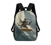 sinyumoney Children's Backpacks Rocket Raccoon Surfing School Bag 3D Printed Children's School Backpack Fashion Travel Backpacks for Kids School Students 17inch