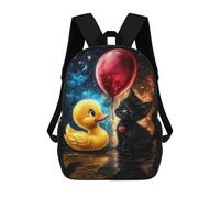 sinyumoney Children's Backpacks Rubber Duck And Kitten School Bag 3D Printed Children's School Backpack Fashion Travel Backpacks for Kids School Students 17inch